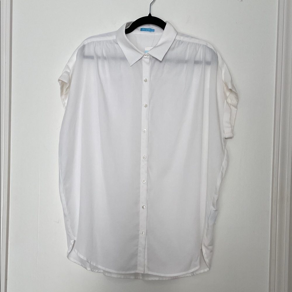 J McLaughlin Alondra Blouse White Short Sleeve Button-Up Shirt size Large NWT